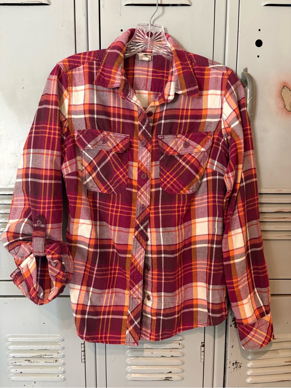 Duluth Trading Co Red Multi Plaid Button-Down Flannel Shirt